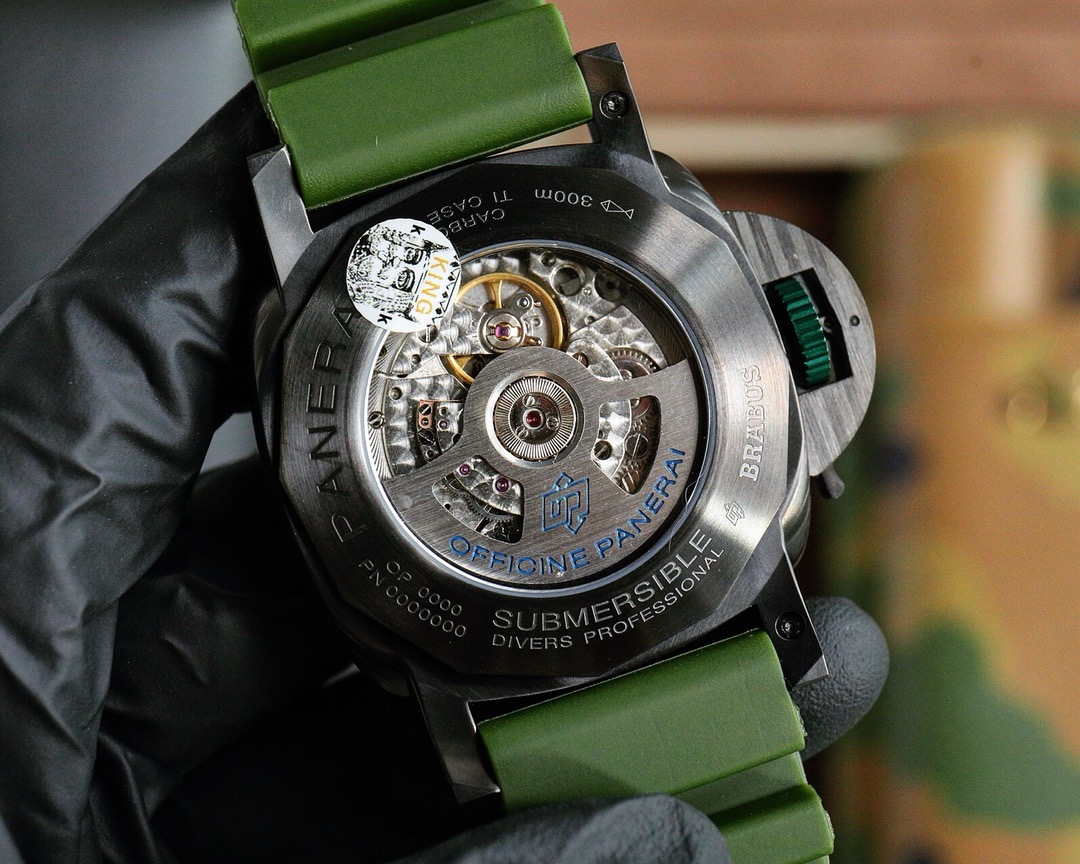 Panerai Submersible Men Automatic Green Rubber Watch PAM01232 Carbon Brabus