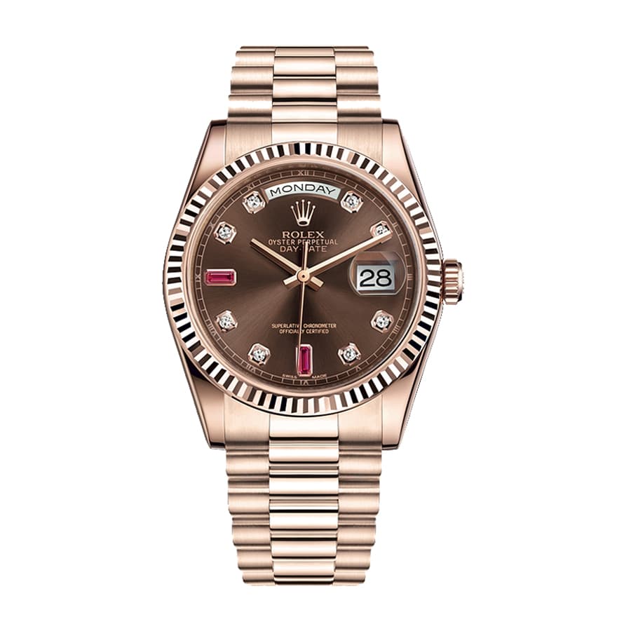 Rolex Day-Date 128235 AR Rose Gold Wrapped Chocolate Dial Replica