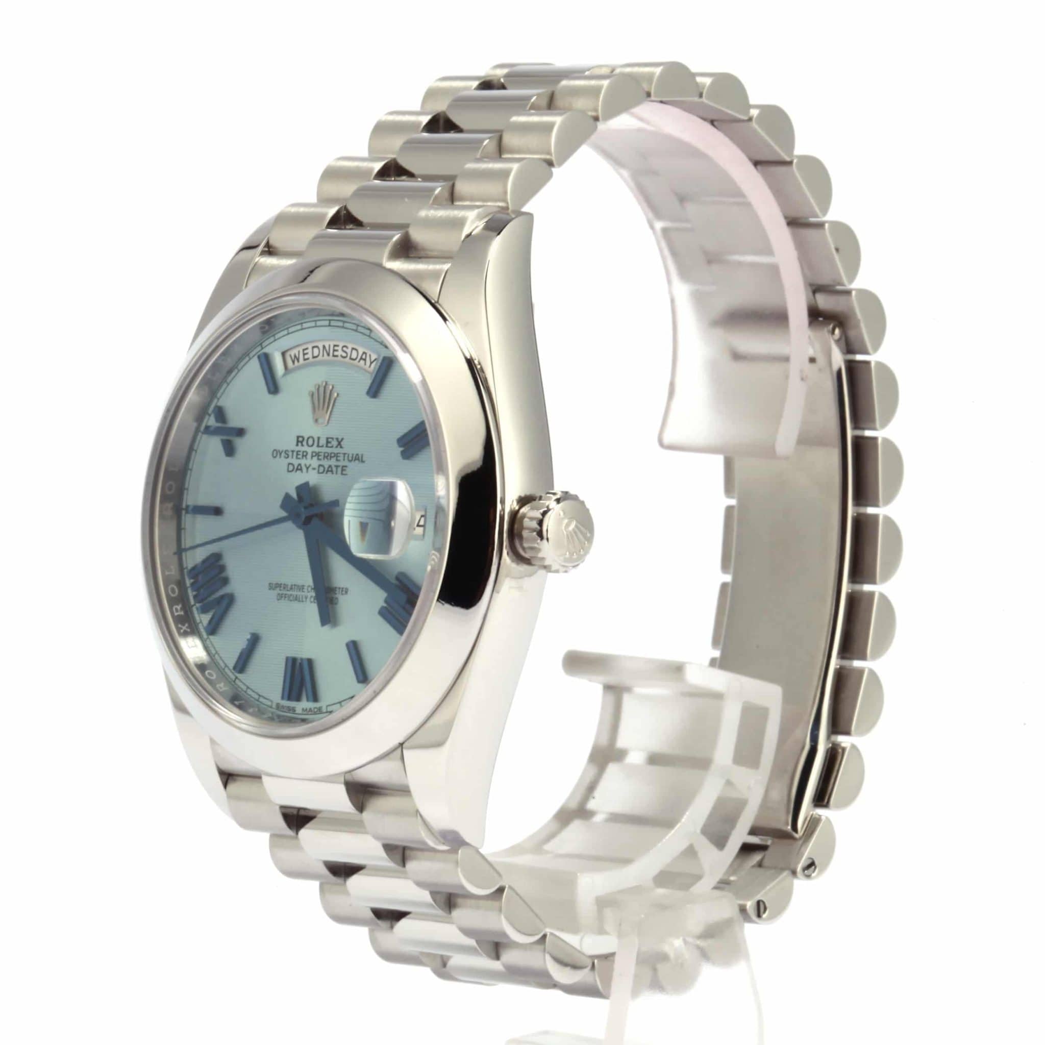 Rolex Day-Date 228206 Stainless Steel Blue Diagonal Dial Oyster Replica