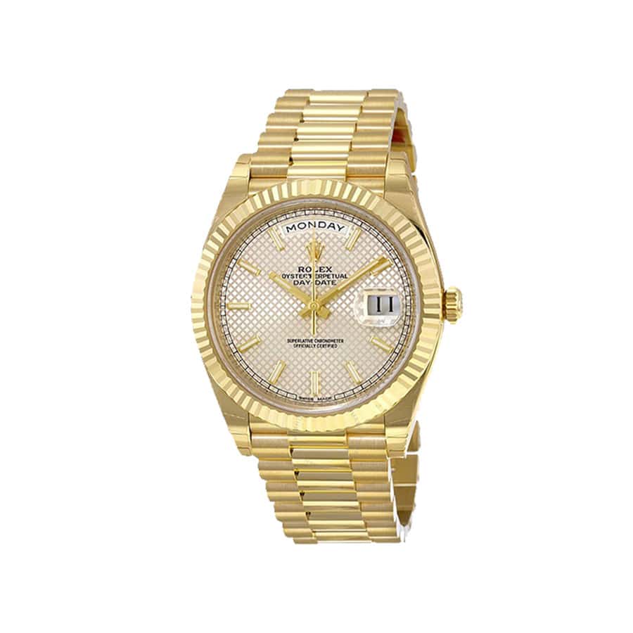 Rolex Day-Date 228238 Yellow Gold Silver Diagonal Dial Replica