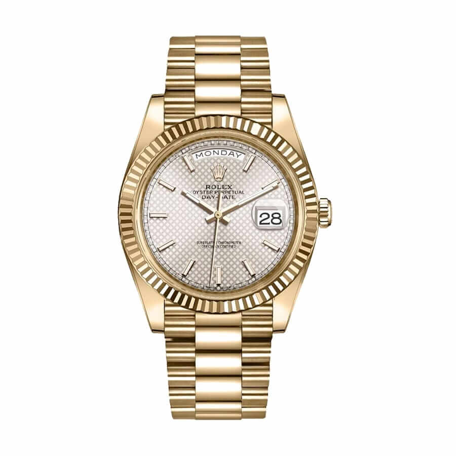 Rolex Day-Date 228238 Yellow Gold Silver Diagonal Dial Replica