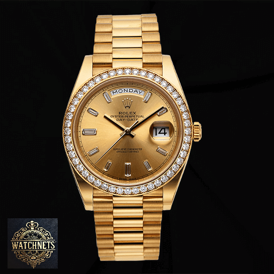 Rolex Day-Date 228348RBR KW Yellow Gold Diamonds Champagne Dial Replica