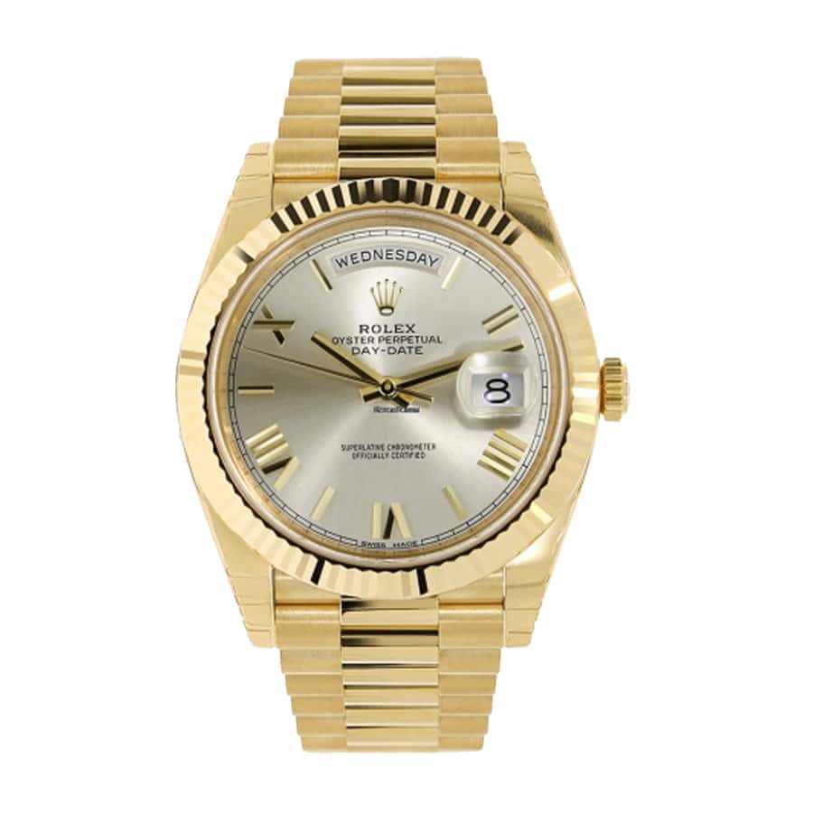 Rolex Day-Date 40 228238-0042 2018 EW Yellow Gold Silver Diagonal Dial Replica