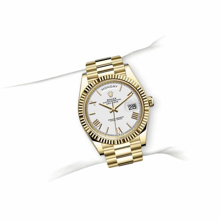 Rolex Day-Date II Collection Gold Silver White Dial 218238 Replica