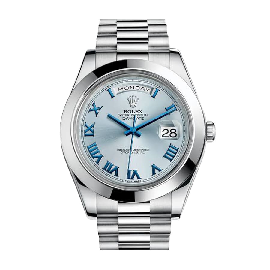 Rolex Day-Date II Stainless Steel Ice Blue Roman Dial 218206 Replica