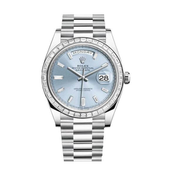 Rolex Day-Date Platinum 228396TBR Ice Blue Baguette Index Replica