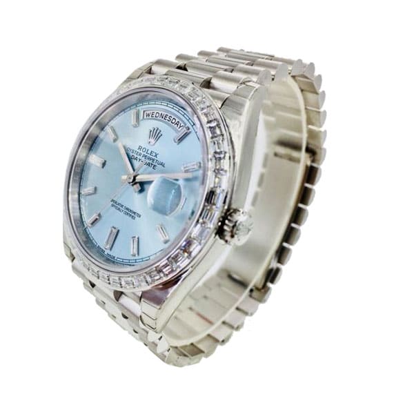 Rolex Day-Date Platinum 228396TBR Ice Blue Baguette Index Replica