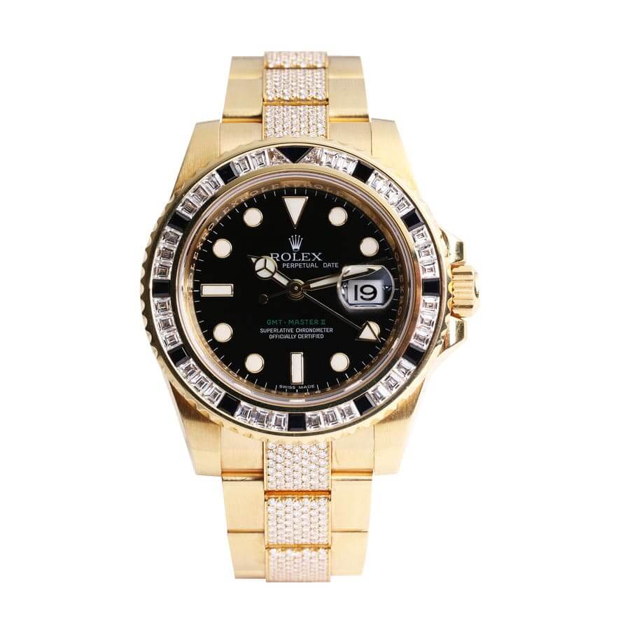 Rolex GMT-Master l 116748SANR Yellow Gold Automatic Black Dial lced out Replica