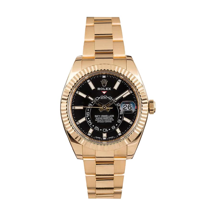 Rolex Sky-Dweller Black Dial Yellow Gold 326938-0004 Oyster Replica